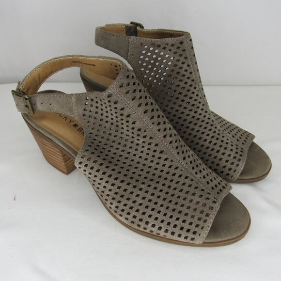 Lucky Brand Brown BERTEL Block Sling Back Heel Sandal Suede Leather 2" Women's 8 - Picture 1 of 9